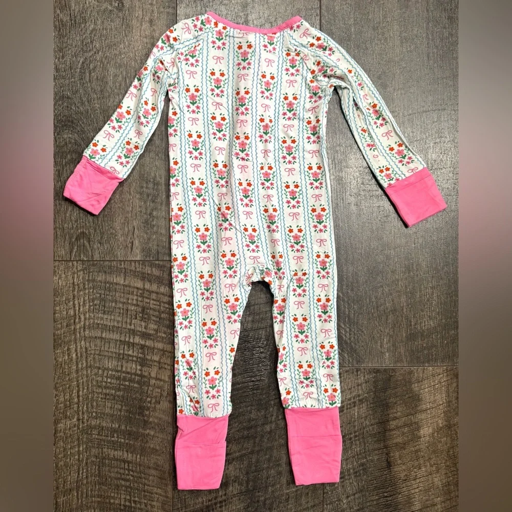 Baby Girl Spring Floral with Bows Bamboo Zipper Sleeper 12-18m